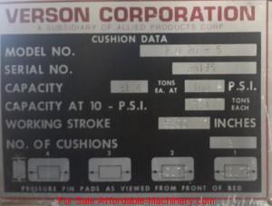 200 Ton Capacity Verson Straight Side Press For Sale